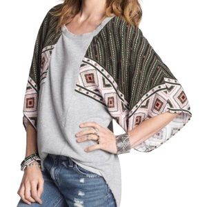 Free People Festival Mixed Media Aztec Southwestern Oversized Gray Sweatshirt XS